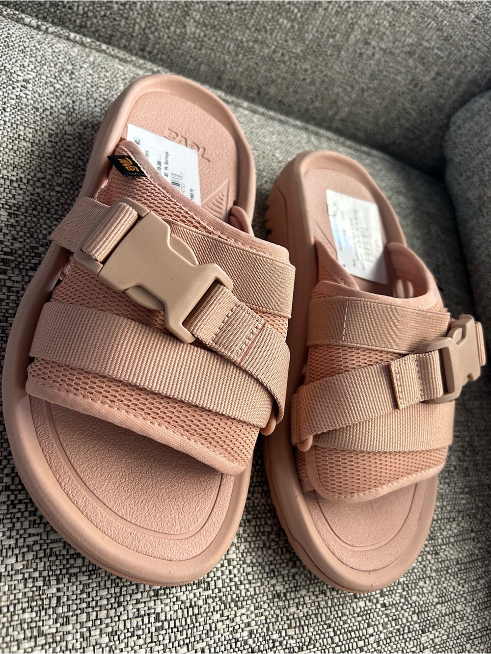 Blush Pink Slide Sandals with Buckle Straps